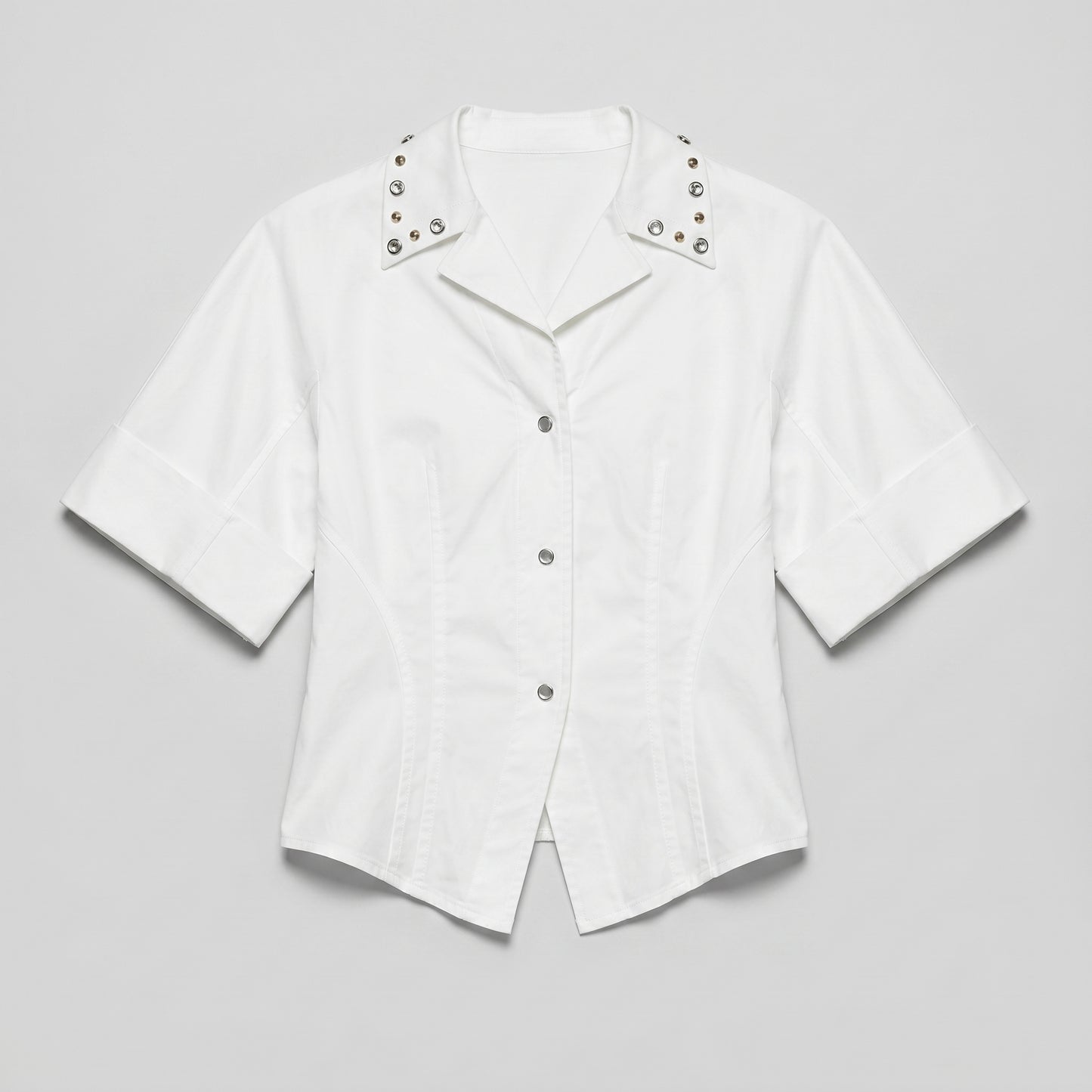 Studded Collar Short Sleeve Shirt
