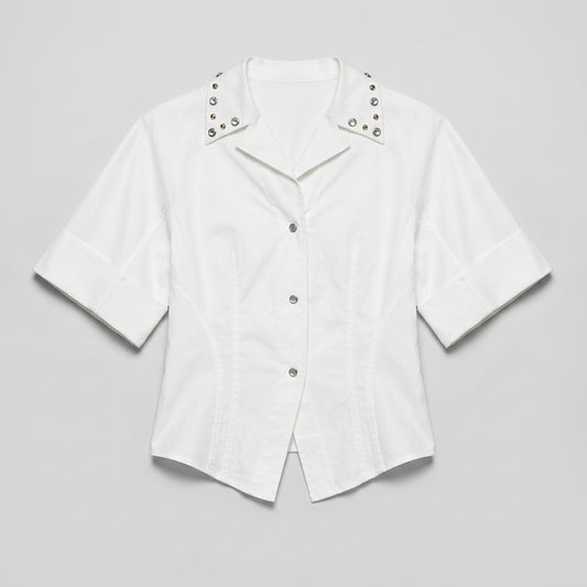 Studded Collar Short Sleeve Shirt