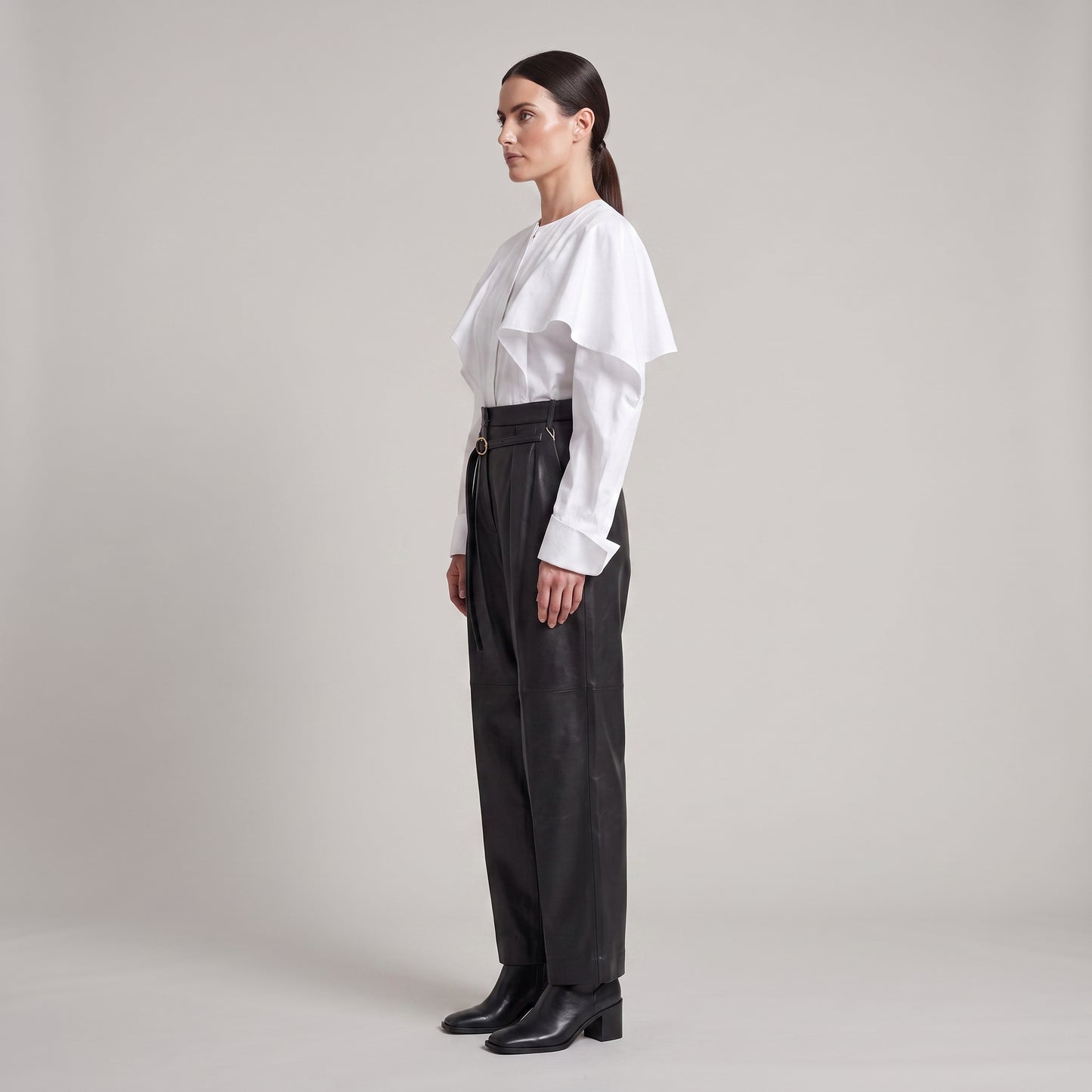 High-Waisted Leather Belted Trousers
