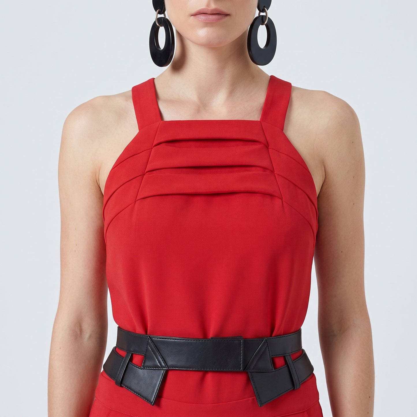 Tailored Pleated Red Jumpsuit