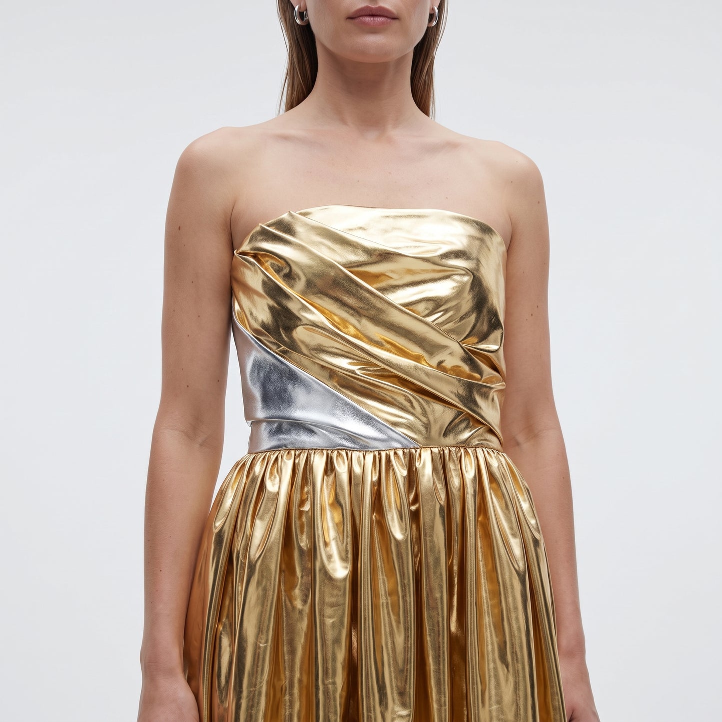 Metallic Gold Strapless Evening Gown