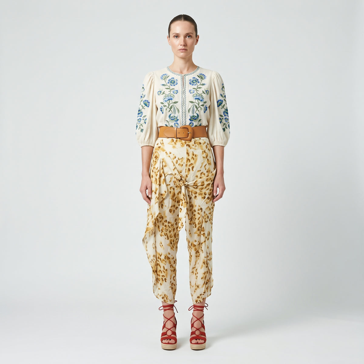 Leopard Print Tie-Front Trousers