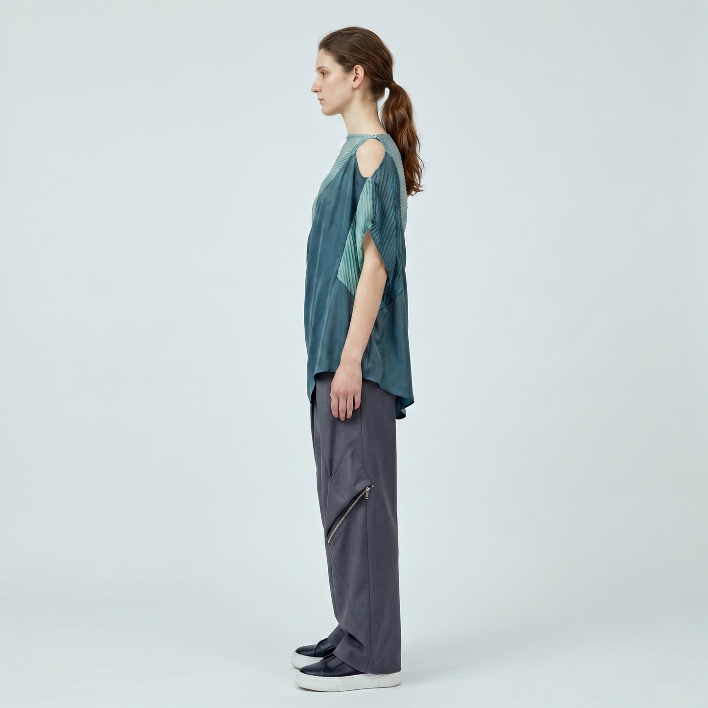 Asymmetric Pleated Draped Top