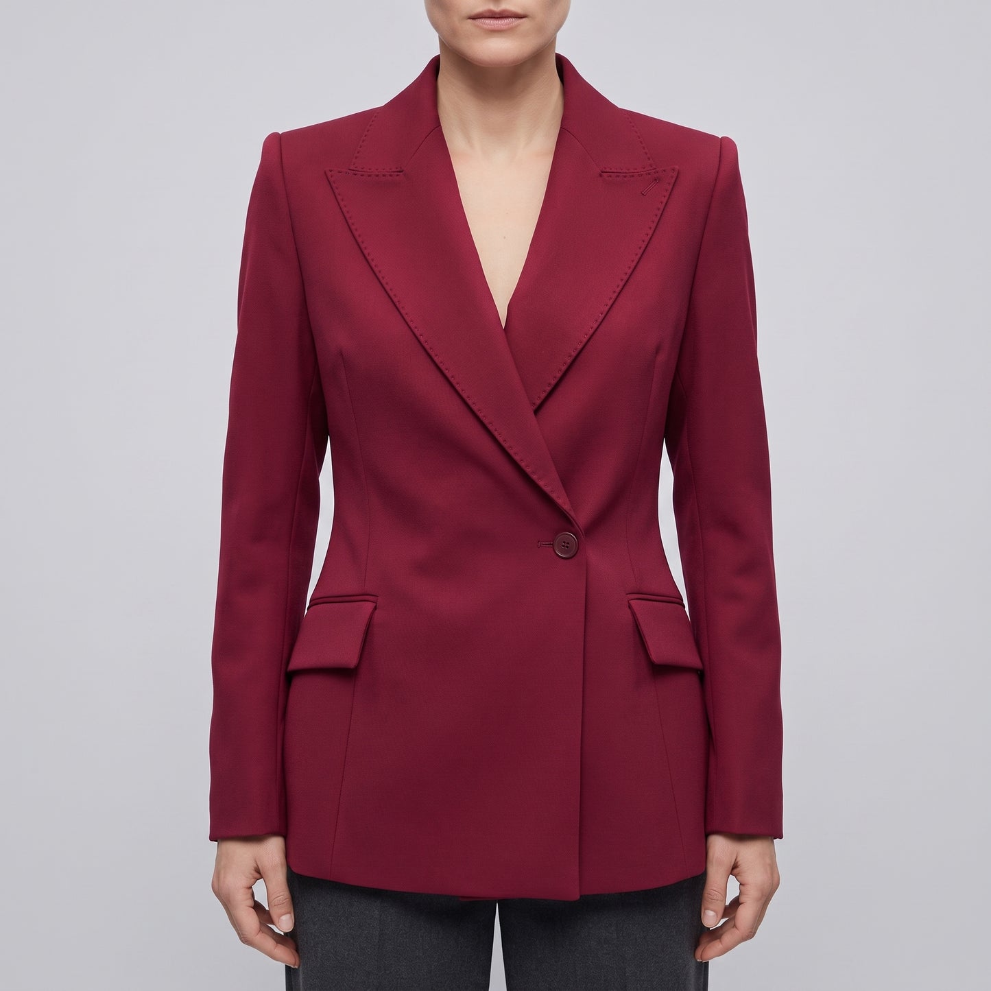 Tailored Burgundy Single-Button Blazer