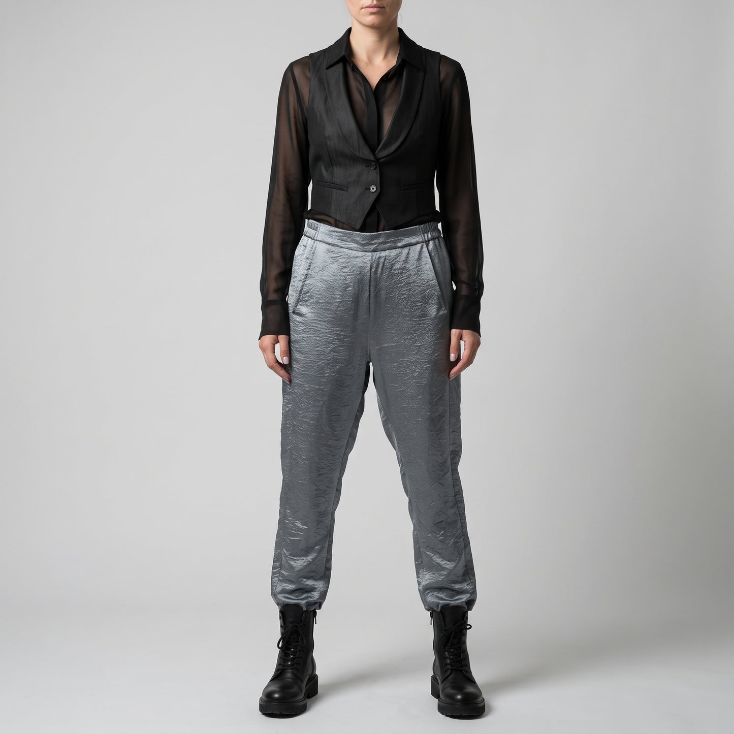 Metallic Crinkled Elasticated Trousers
