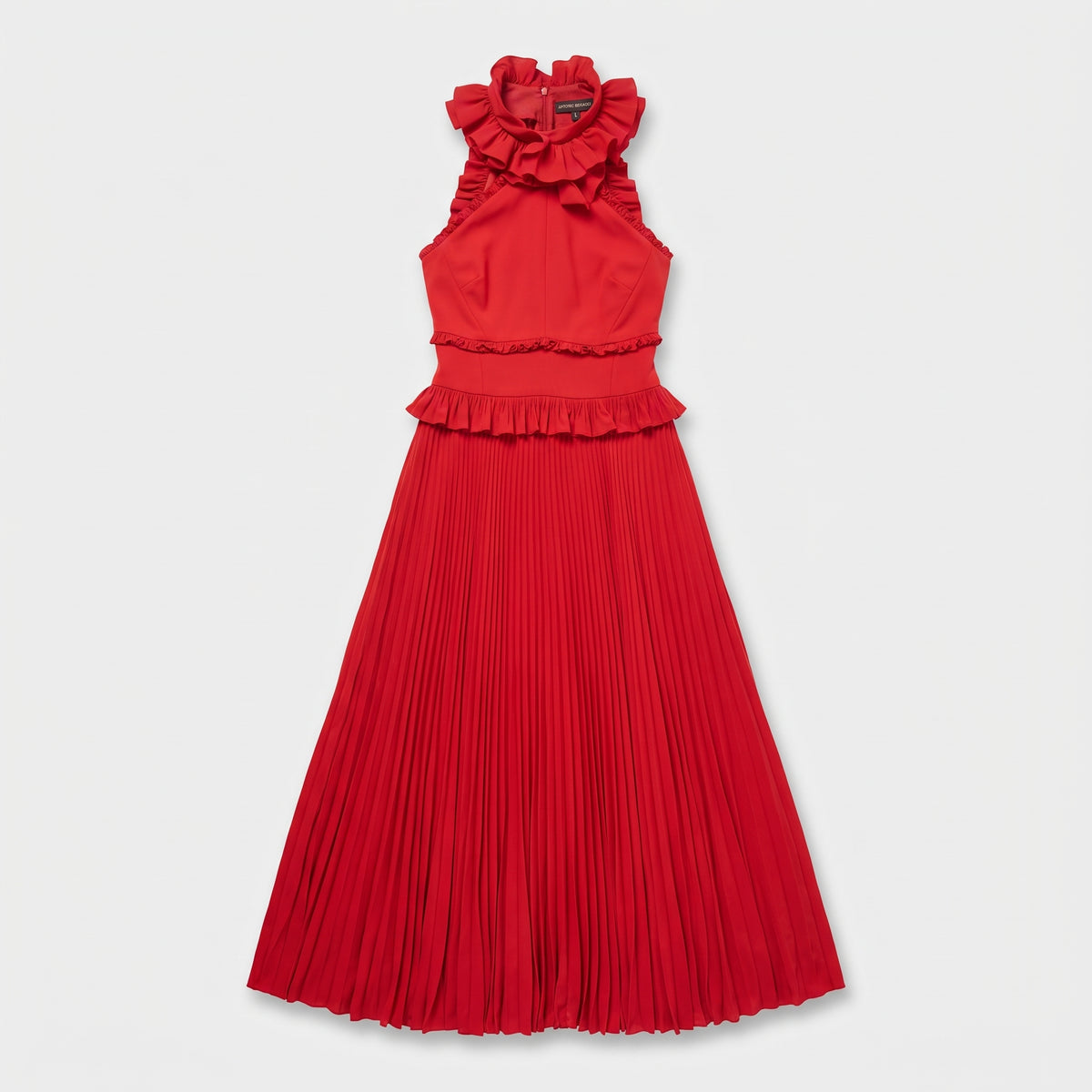 Ruffled Pleated Red Midi Dress