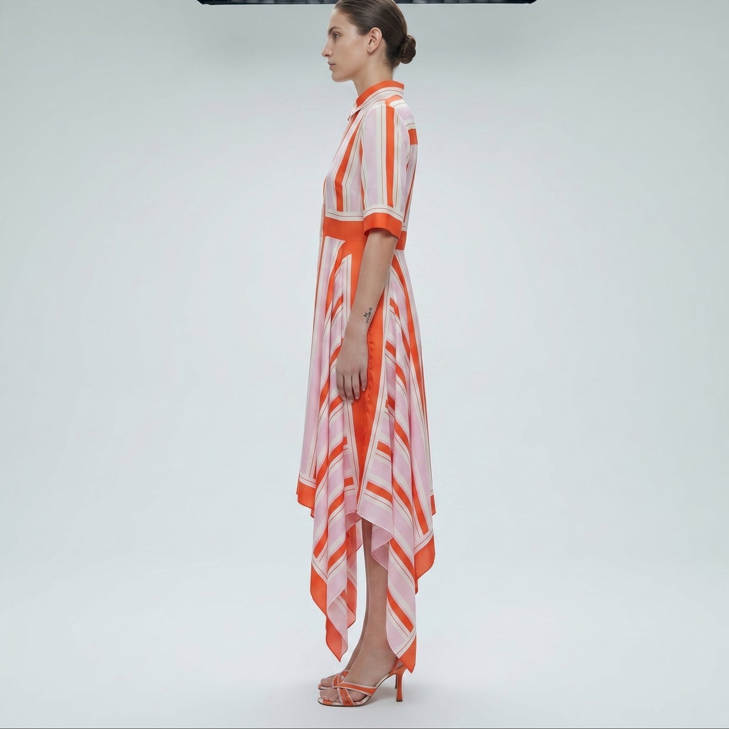Striped Handkerchief Hem Shirt Dress