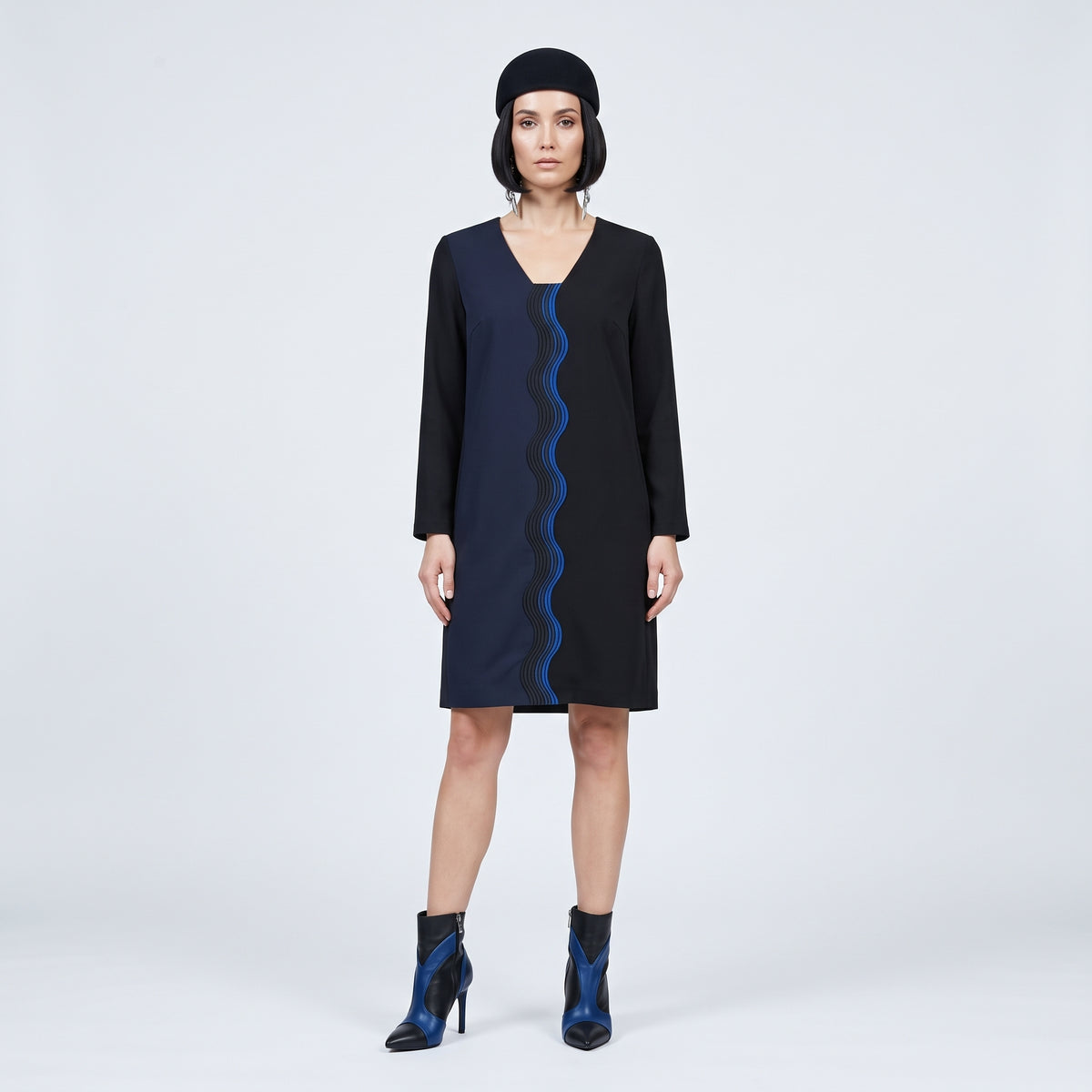 Colorblock Wave Detail Shift Dress