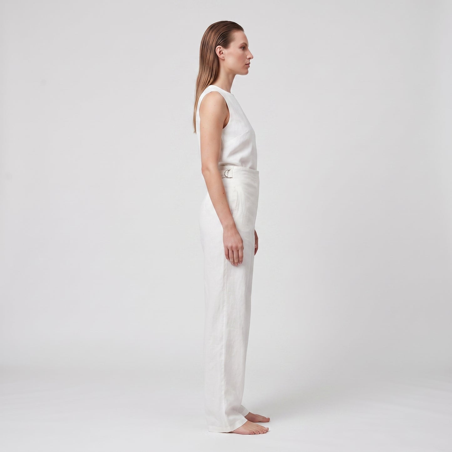 Minimalist High-Waisted White Trousers