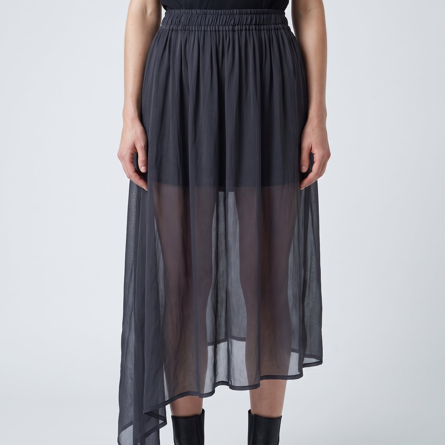 Asymmetric Sheer Pleated Skirt