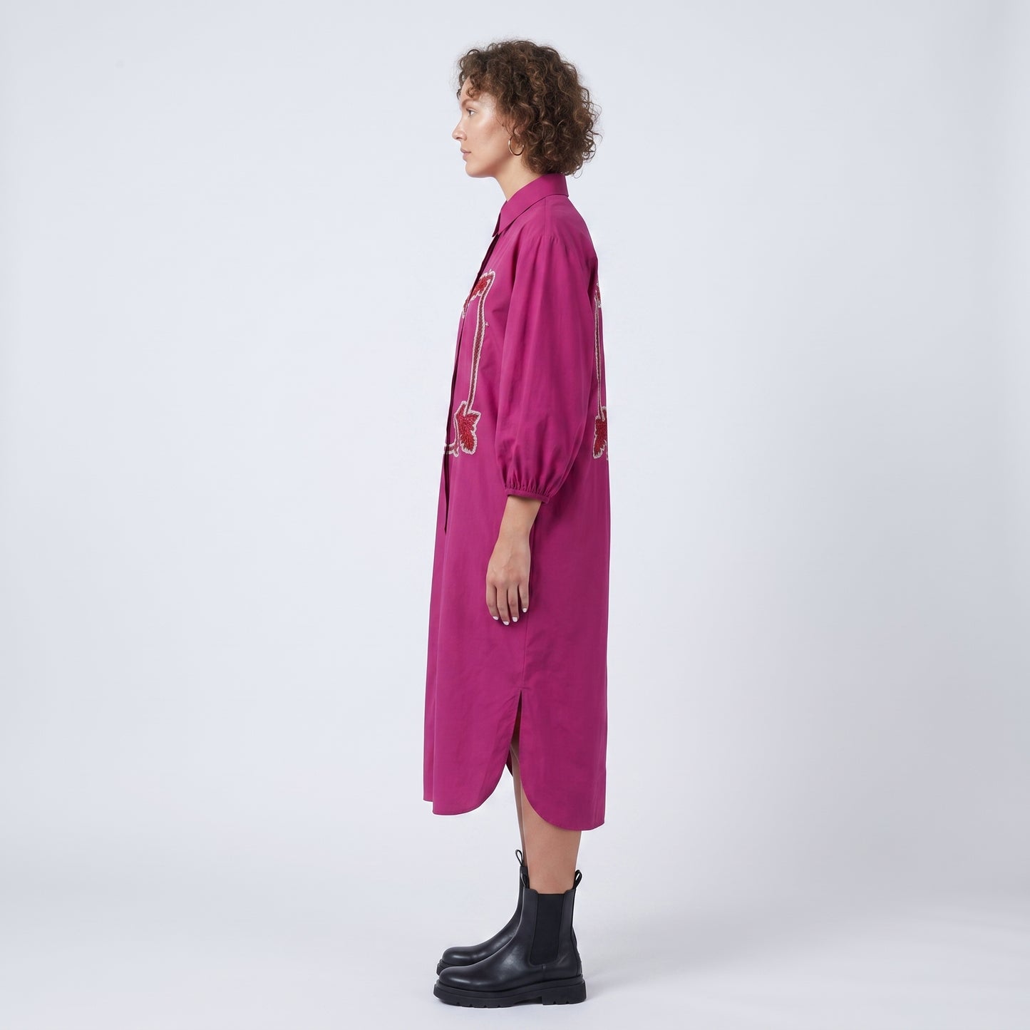 Embroidered Fuchsia Shirt Dress