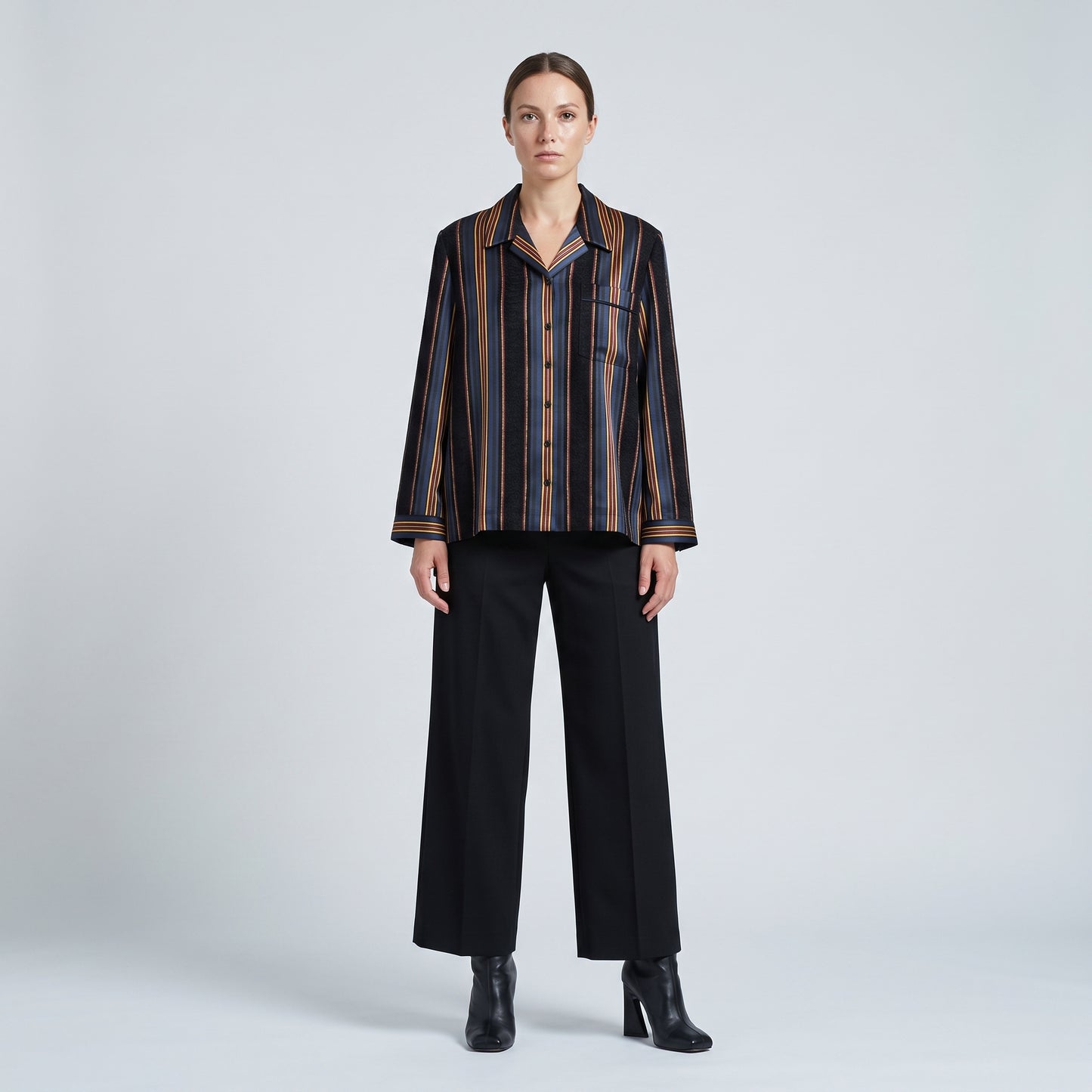 Striped Silk Velvet Panel Shirt
