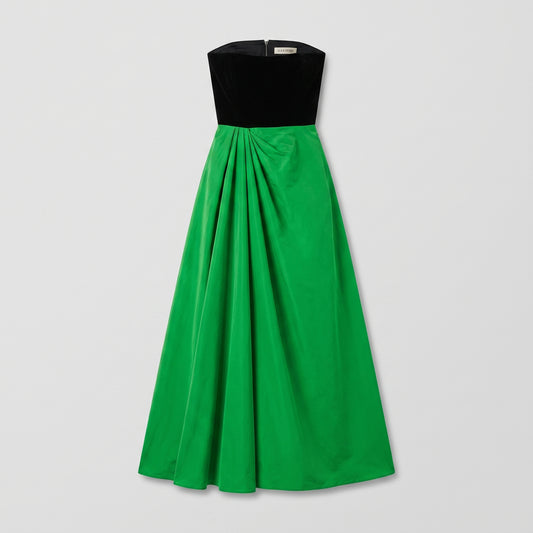 Colorblock Velvet Strapless Gown