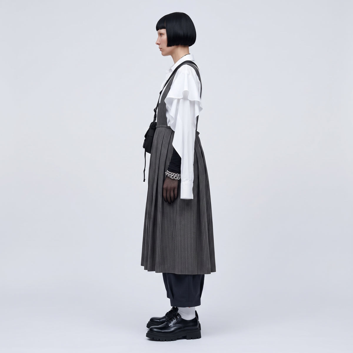Pinstripe Gathered Pinafore Dress