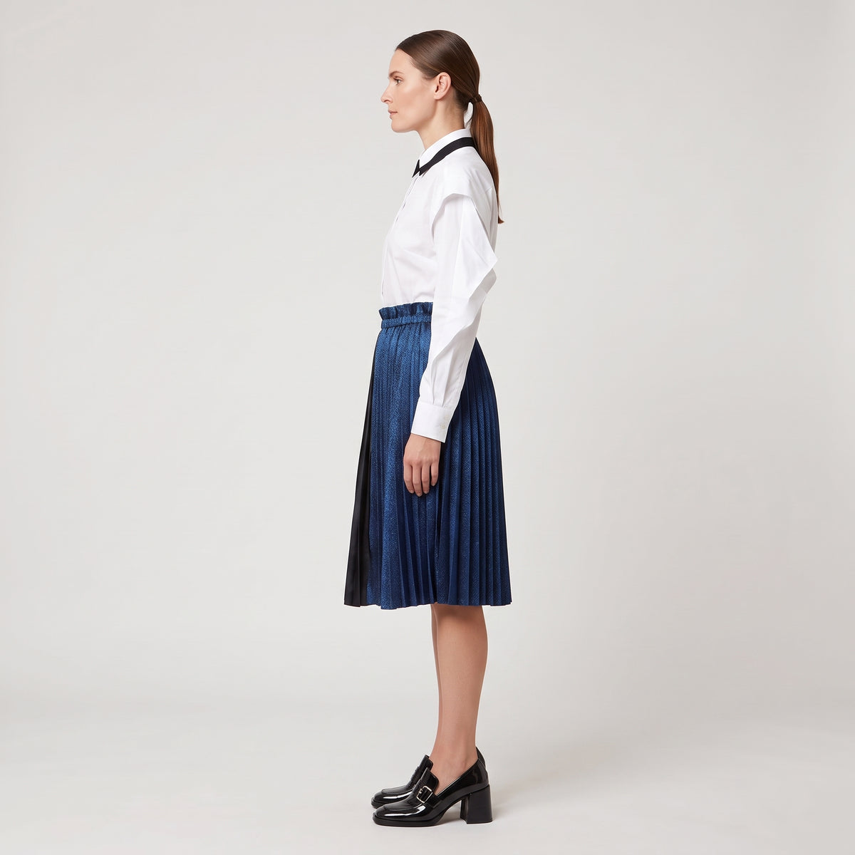 Two-Tone Metallic Pleated Skirt
