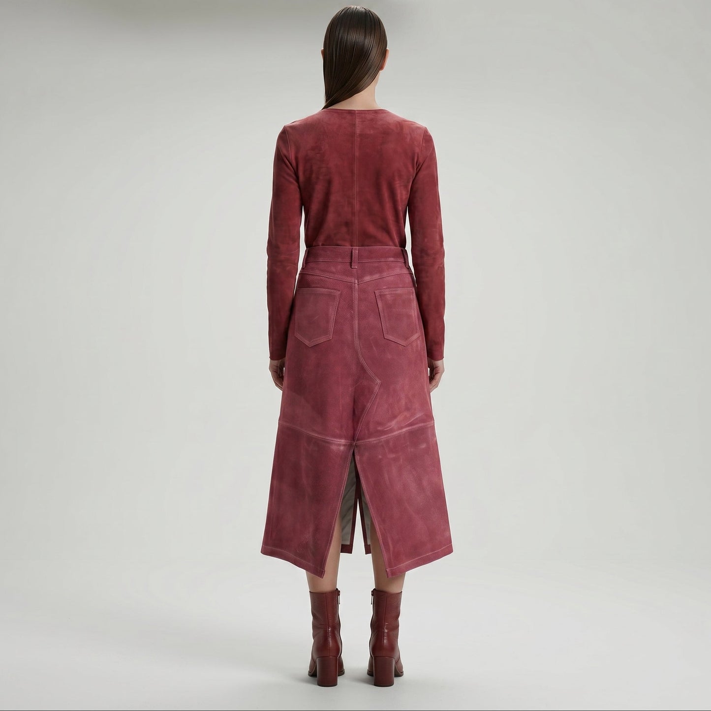 Suede Midi Split Skirt