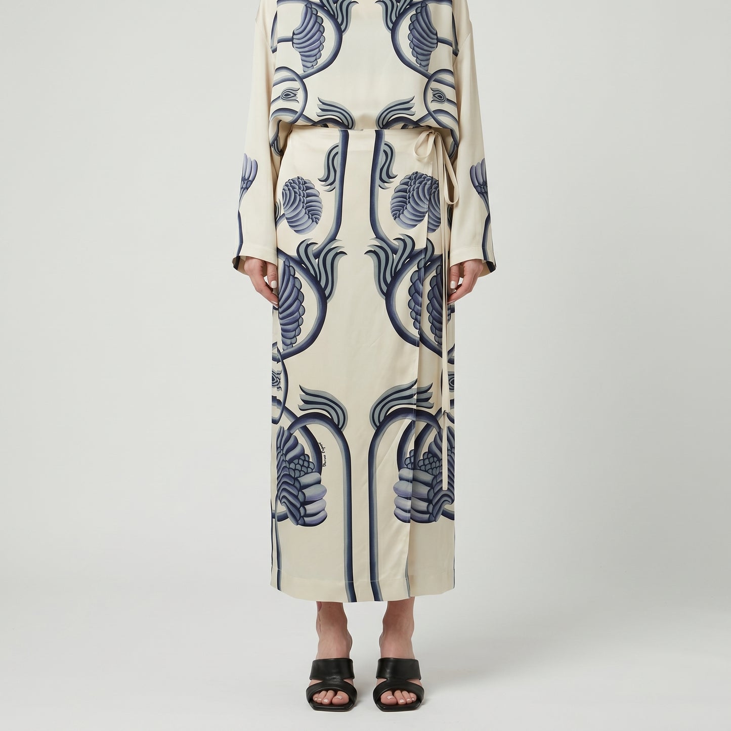 Floral Print Silk Wrap Skirt