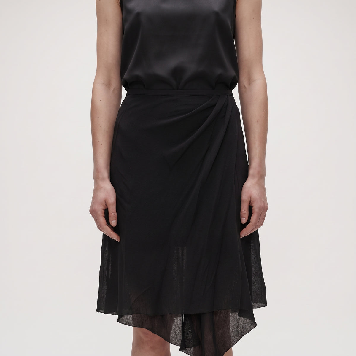 Elegant Black Asymmetric Midi Skirt