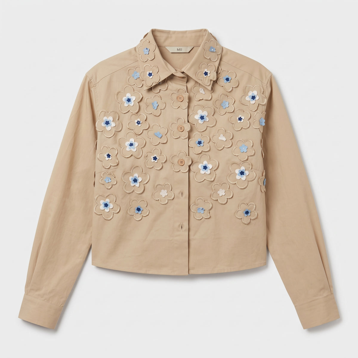 Floral Appliqué Cotton Shirt