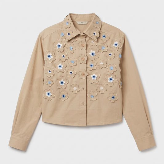 Floral Appliqué Cotton Shirt