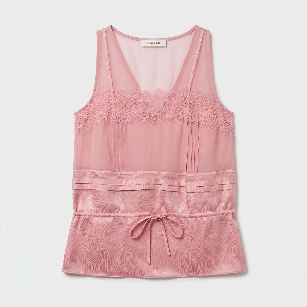 Lace Trimmed Peplum Silk Tank