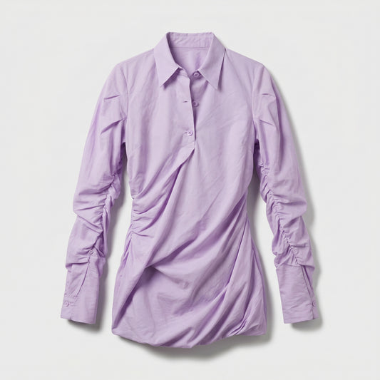 Ruched Lavender Collared Blouse