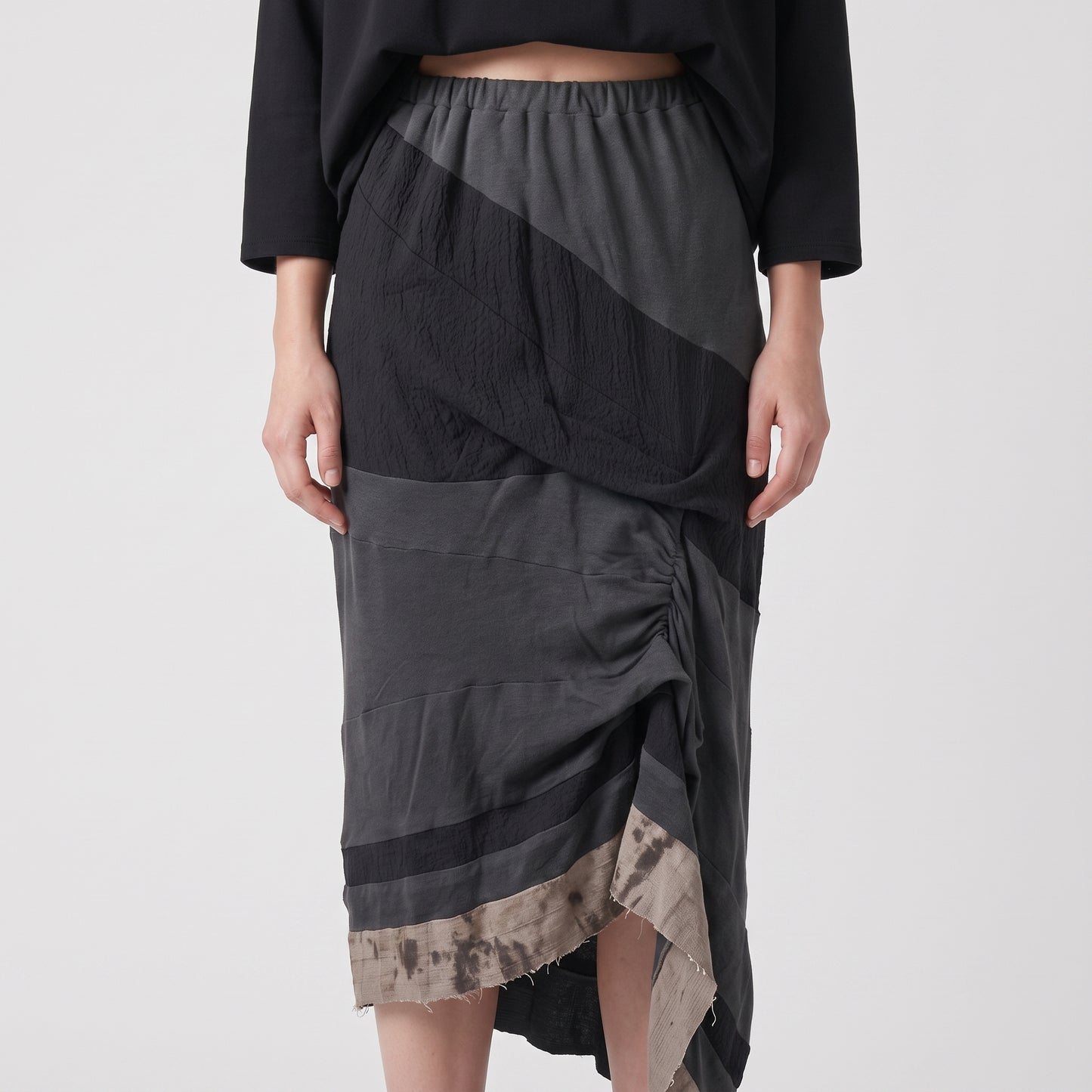 Paneled Asymmetric Midi Skirt