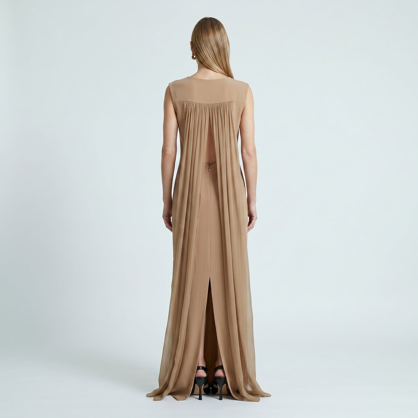 Sleeveless Pleated Crepe Maxi Dress
