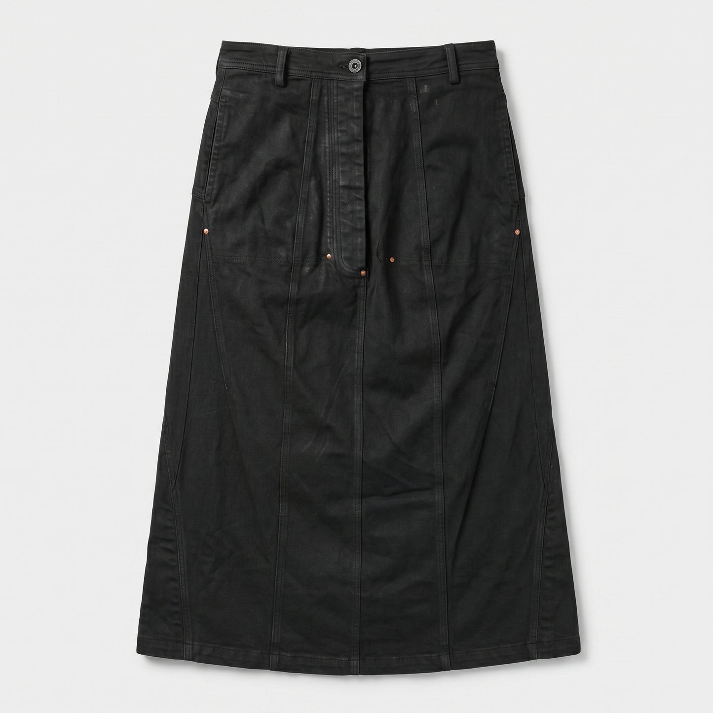 Structured Black Paneled Maxi Skirt