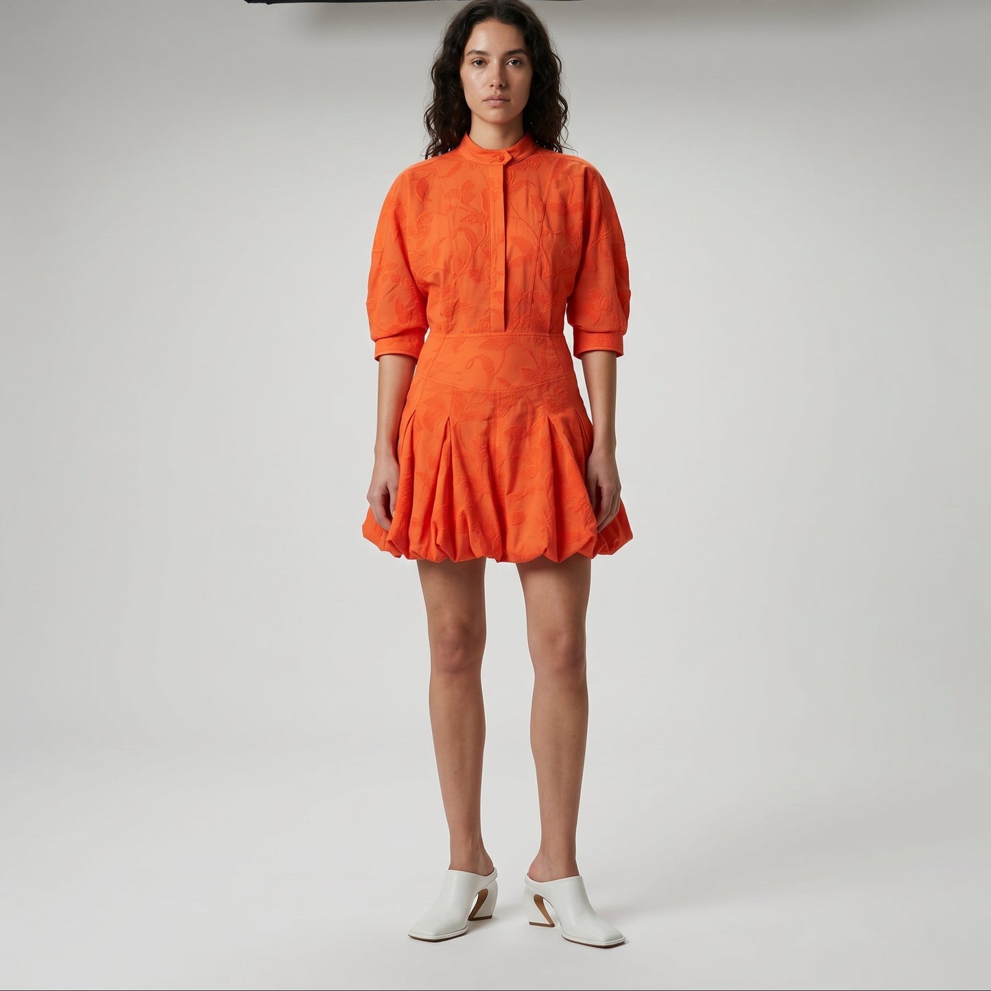 Embroidered Orange Mini Dress