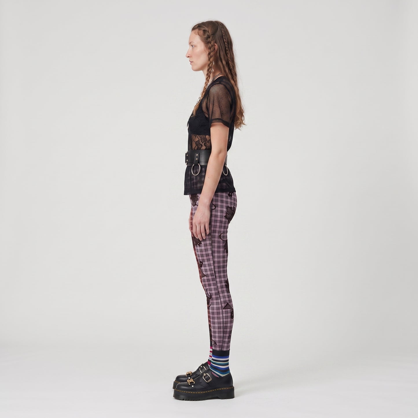 Paneled Floral Plaid Leggings