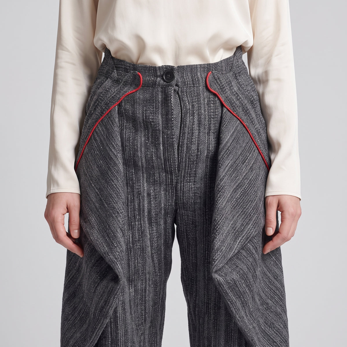 Structured Textured Wide-Leg Trousers