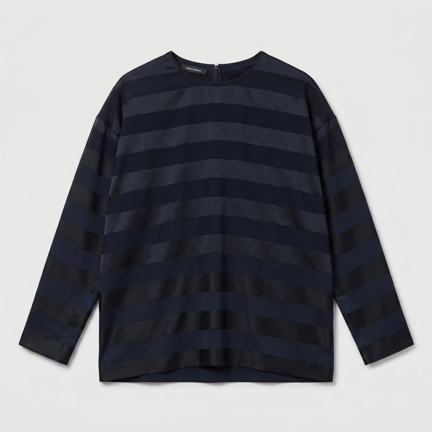 Navy Striped Satin Blouse