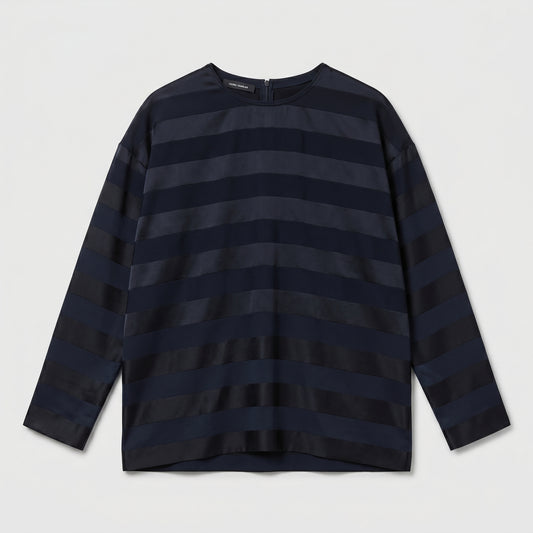 Navy Striped Satin Blouse