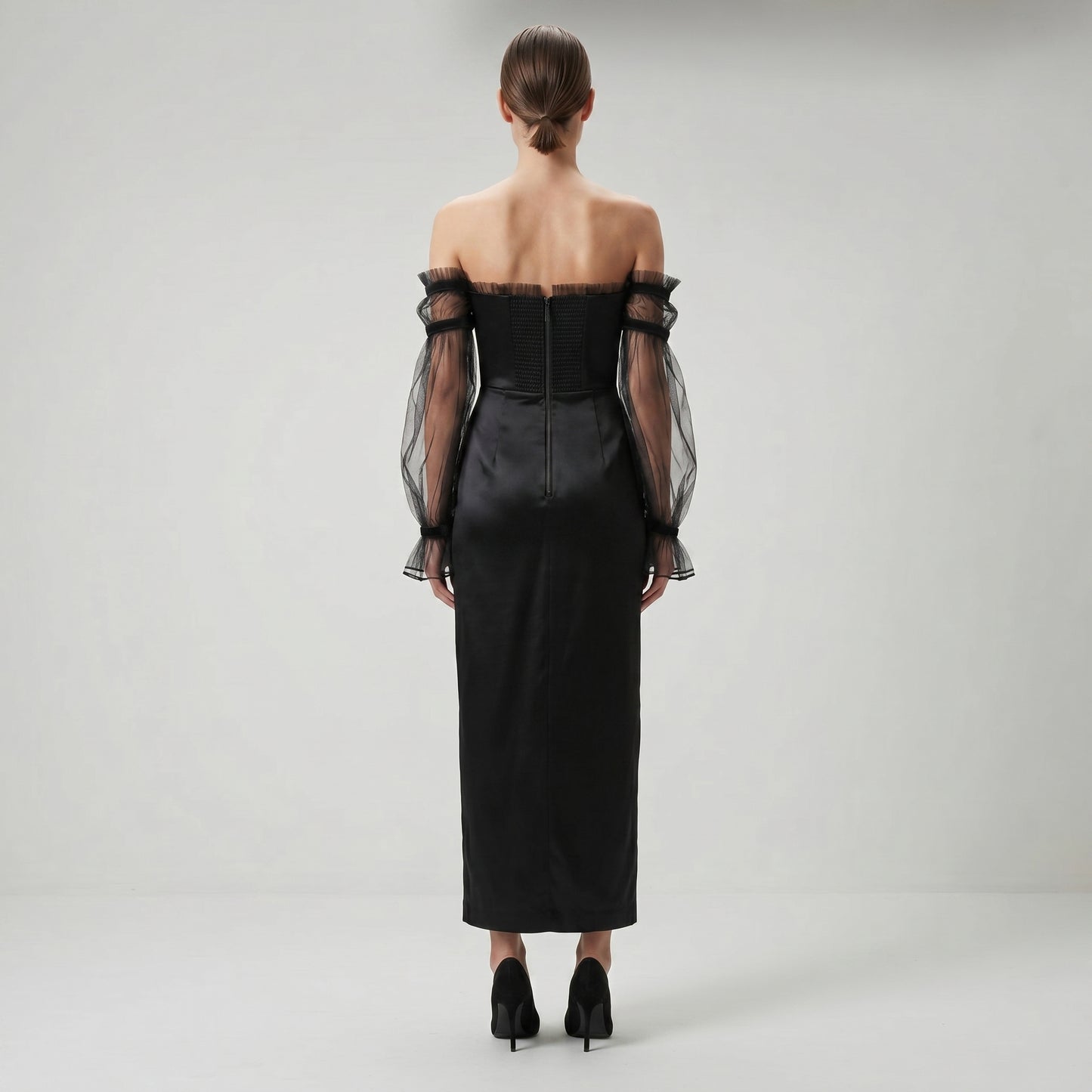 Off-Shoulder Tulle Sleeve Dress