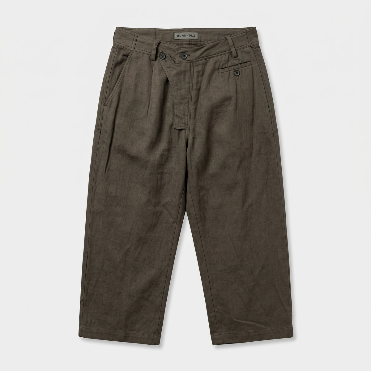 Relaxed Olive Linen Cropped Trousers