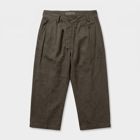 Relaxed Olive Linen Cropped Trousers