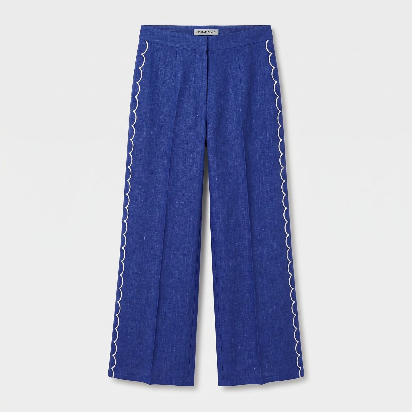 Blue Linen Scalloped Trousers