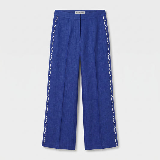Blue Linen Scalloped Trousers