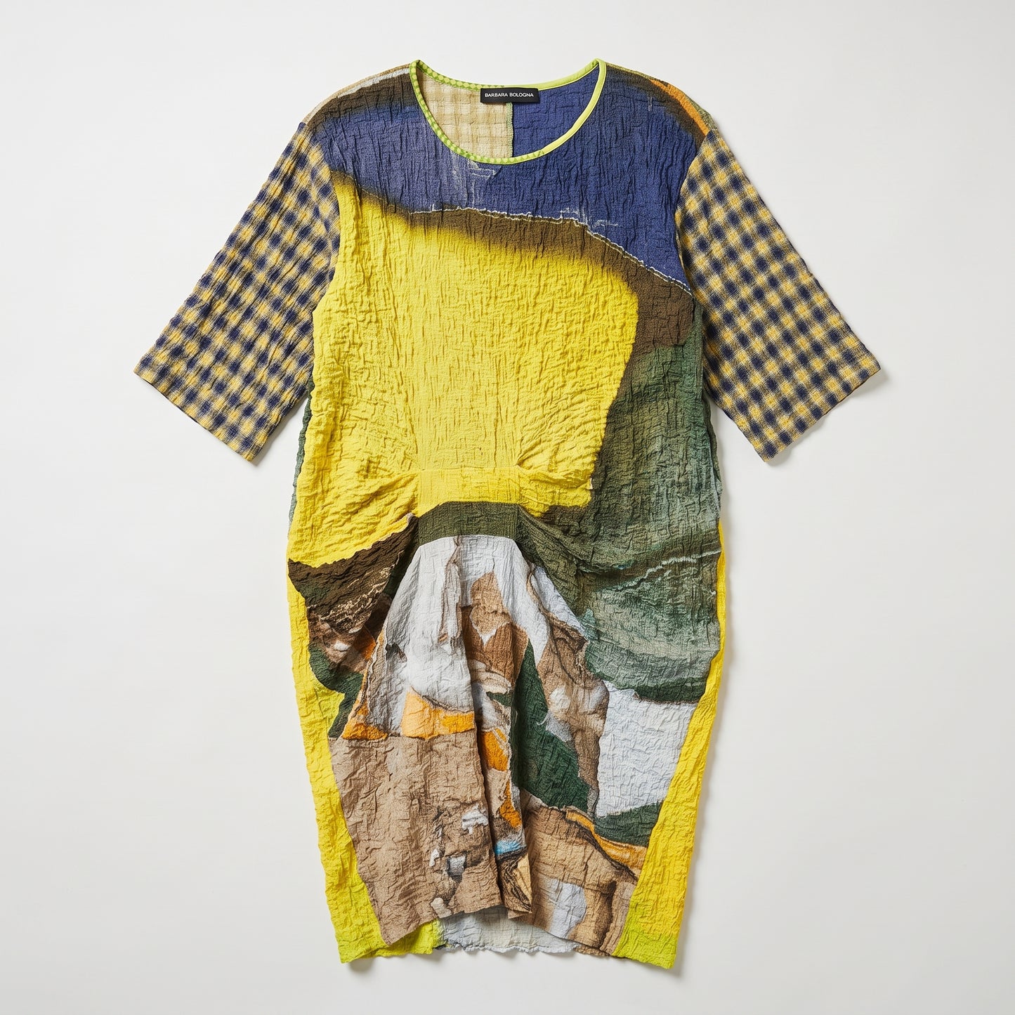Abstract Print Textured Shift Dress