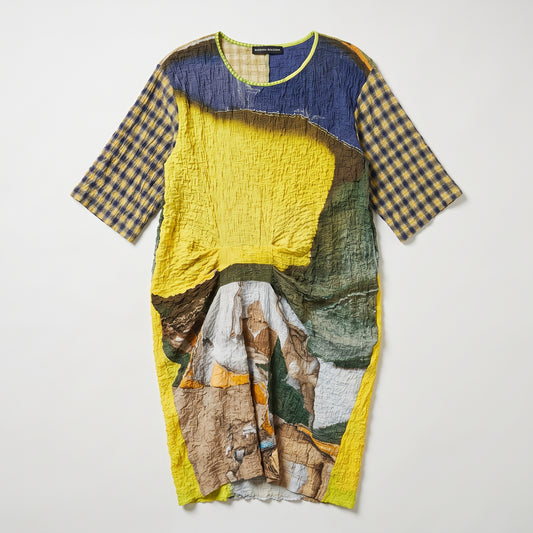 Abstract Print Textured Shift Dress