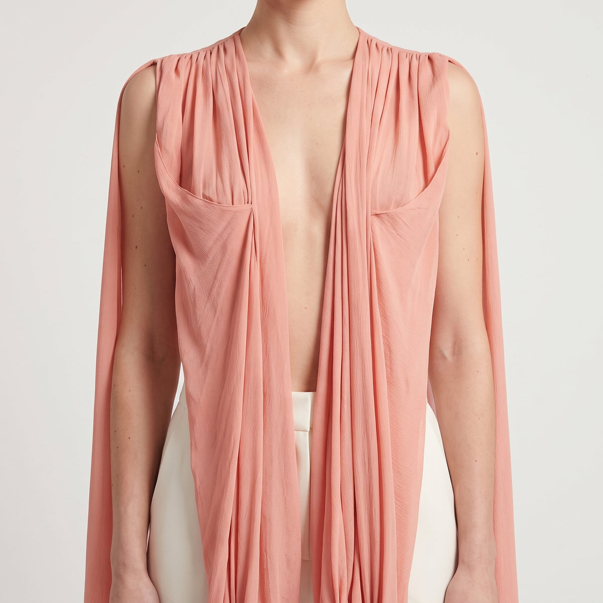 Draped Tie-Front Silk Blouse
