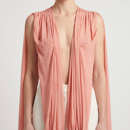 Draped Tie-Front Silk Blouse
