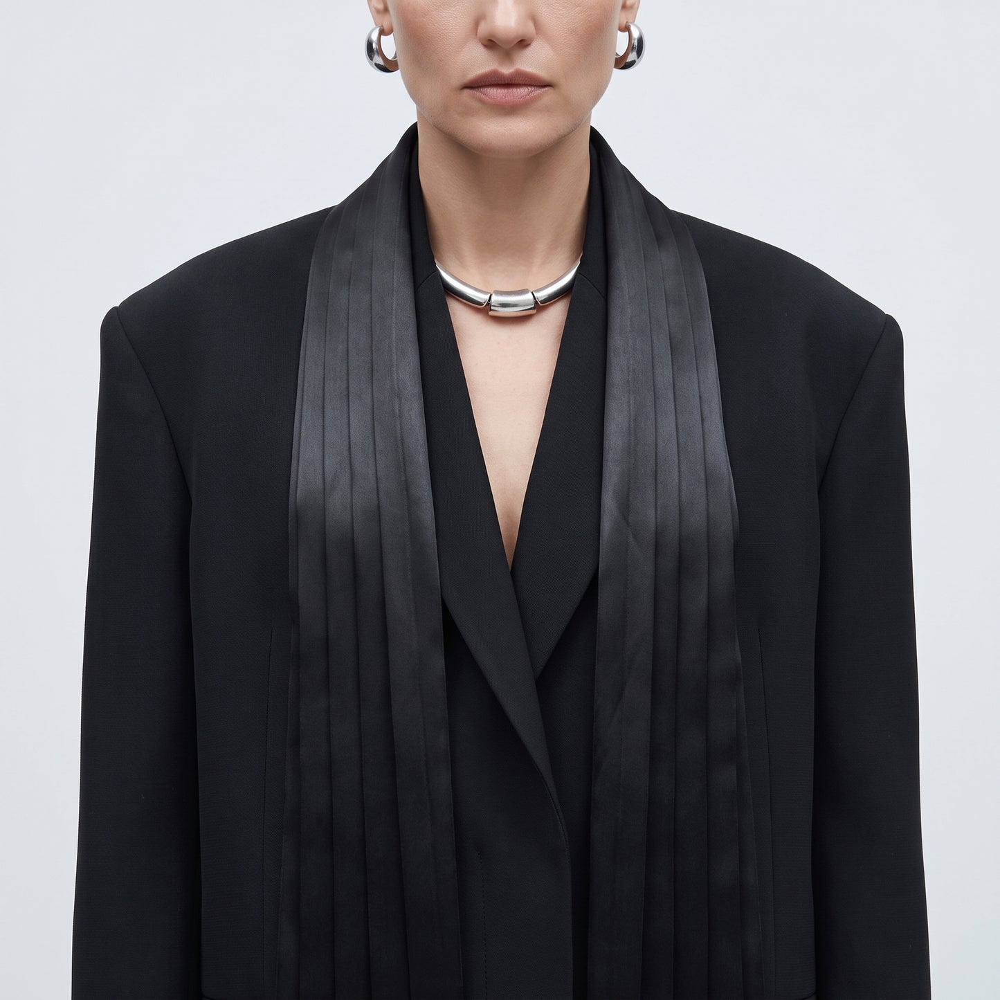 Satin Pleated Lapel Blazer