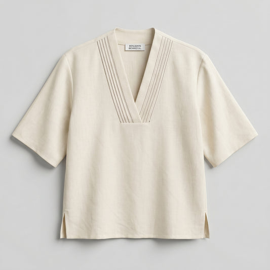 Minimalist V-Neck Linen Blouse