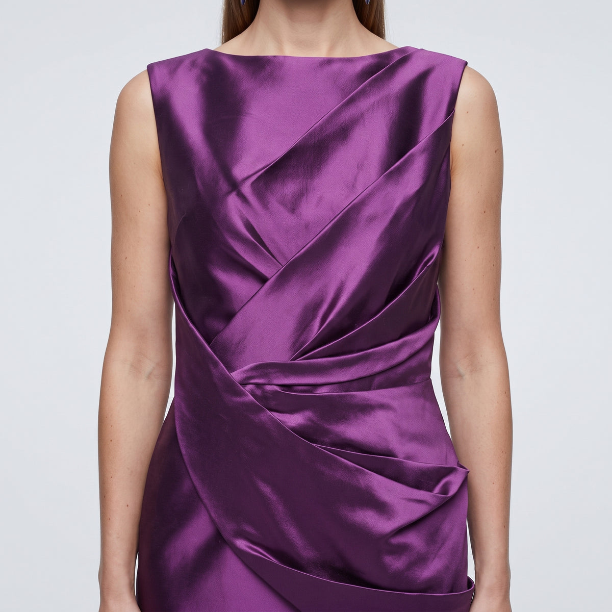 Draped Satin Sleeveless Sheath Dress