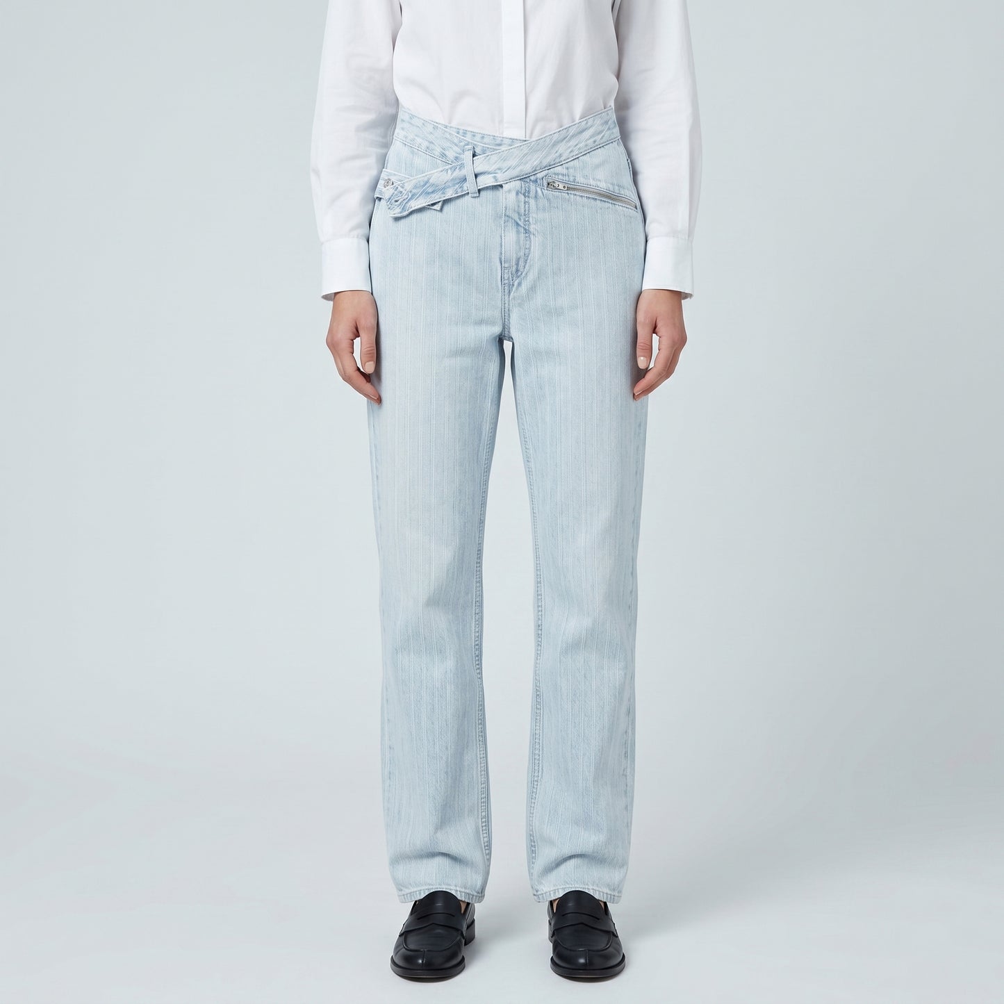 Asymmetric Light Wash Denim Jeans