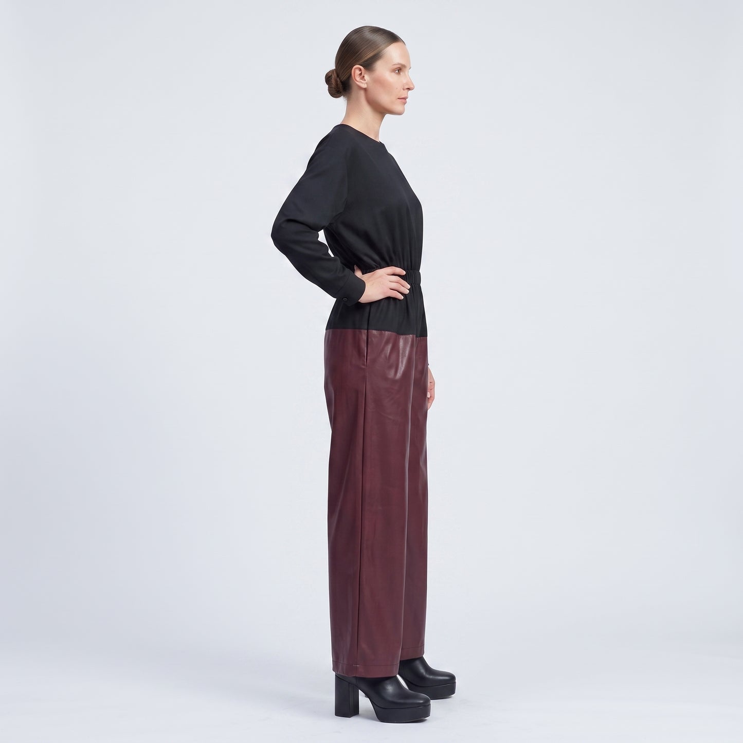 Two-Tone Fitted Waist Jumpsuit