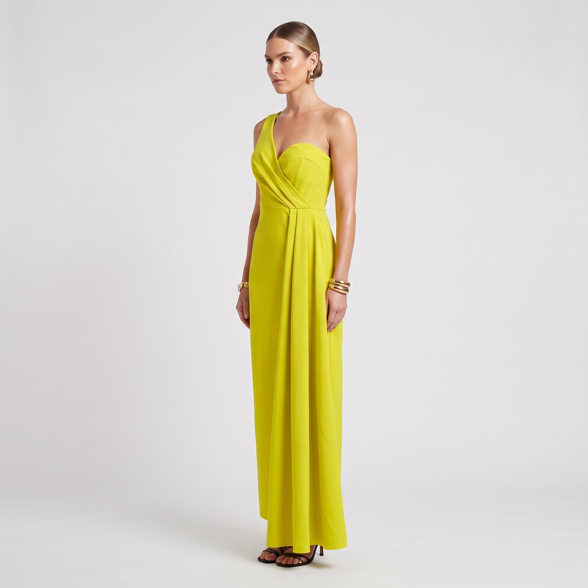 One-Shoulder Chartreuse Midi Dress