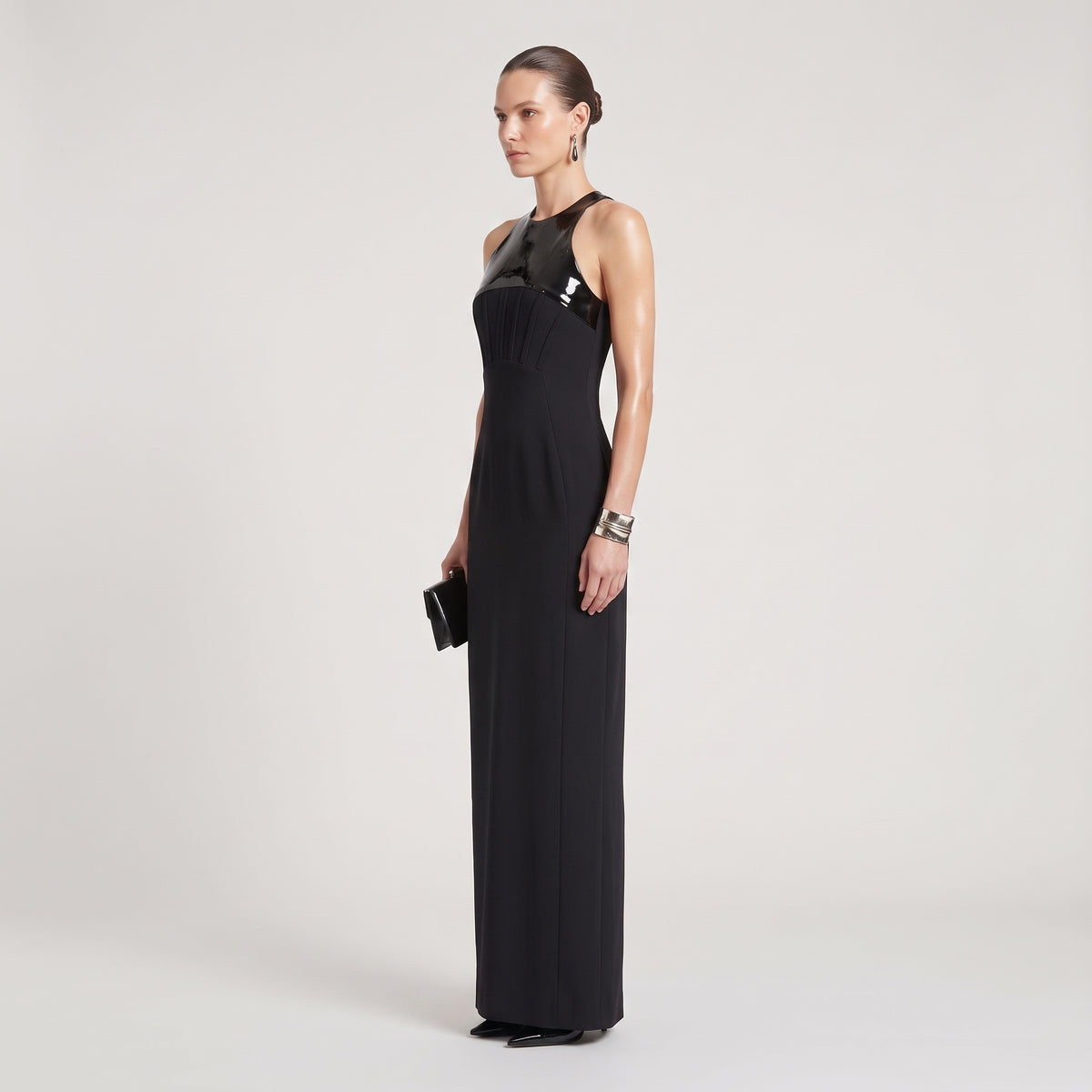 Sleeveless Patent Detail Midi Dress